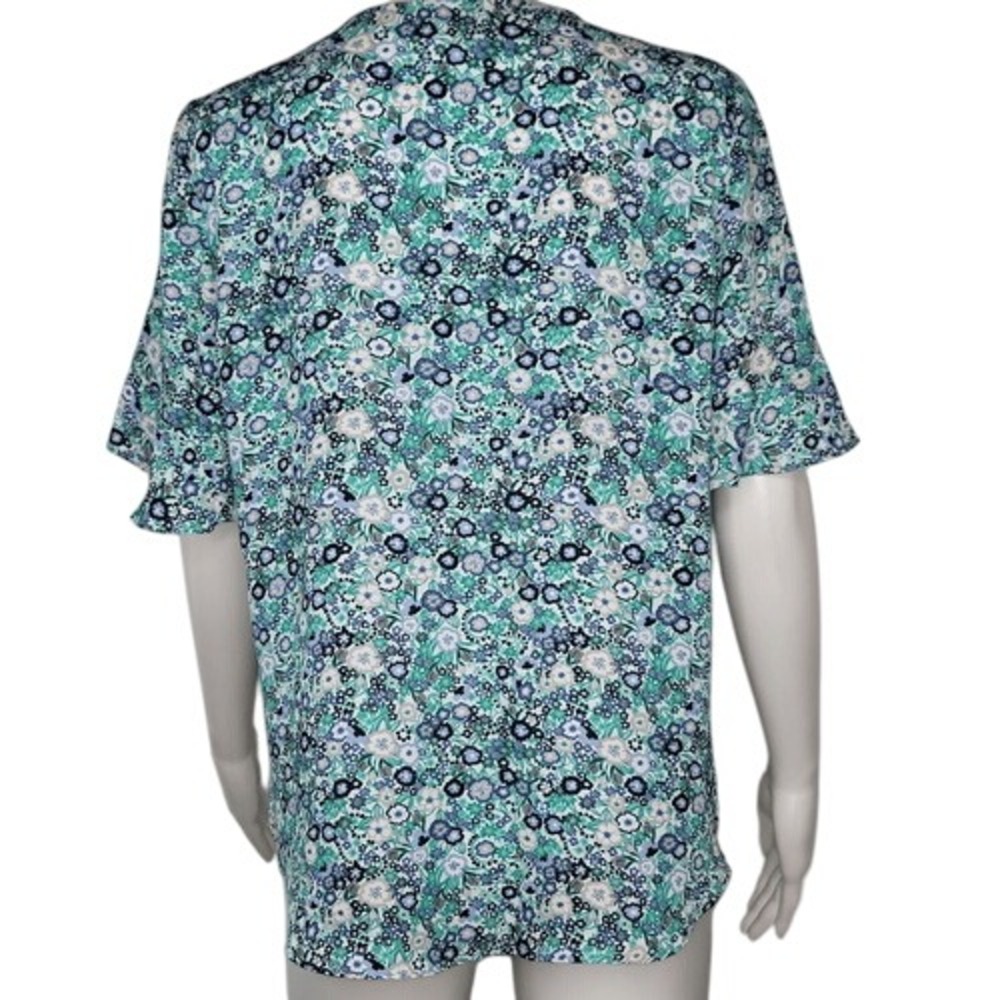 Roz & Ali‎ Blue & Green Floral V-Neck Blouse - Picture 8 of 13